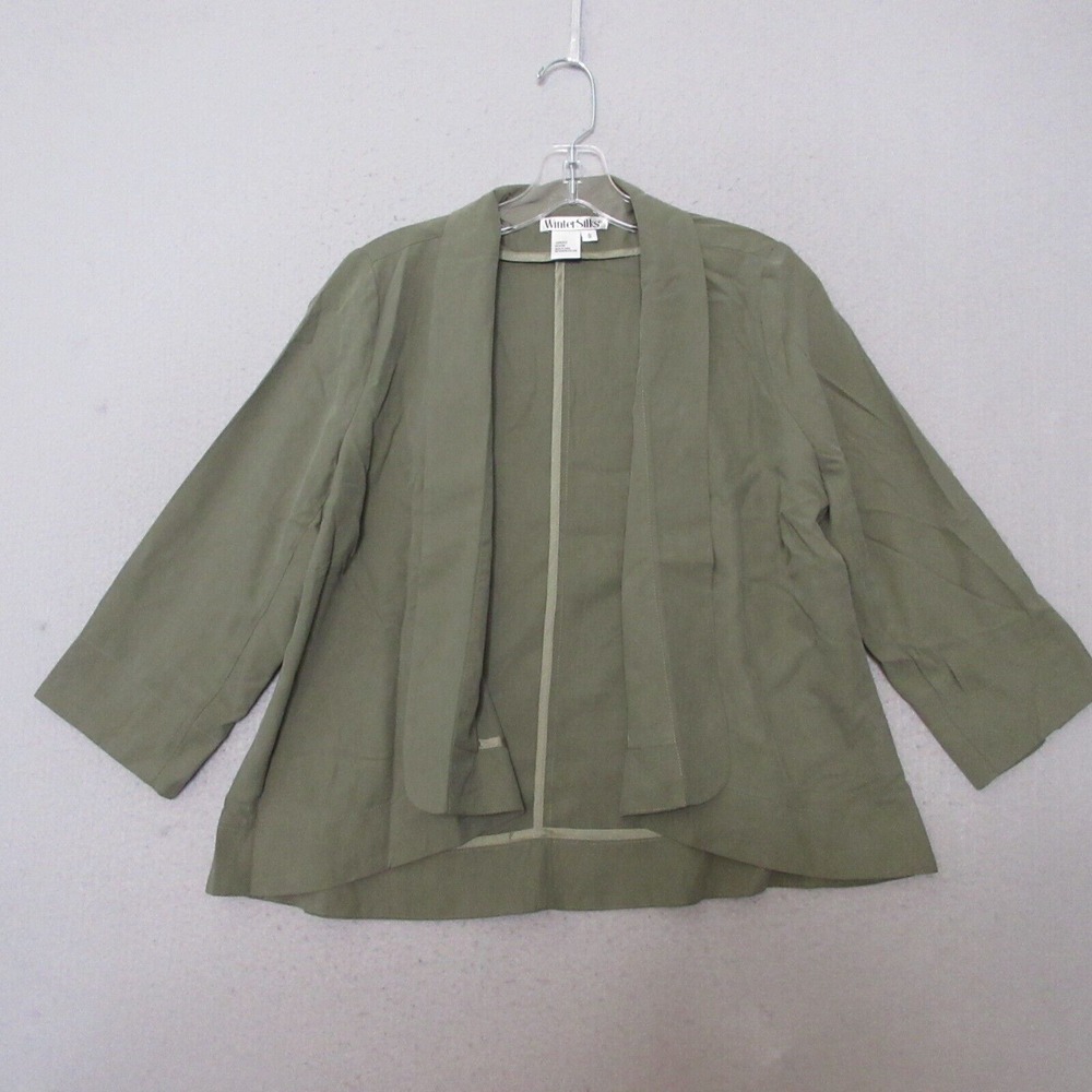 Winter Silks Jacket Top W Small Green Silk Lagenlook Minimalist Crop Open‎